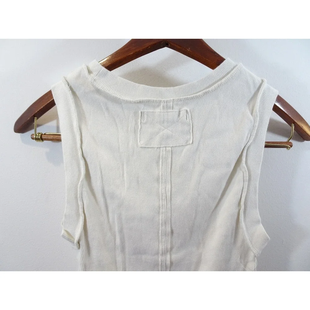 We The Free People Ribbed Muscle Tank Top Cream White Seam Detail Small Gorpcore